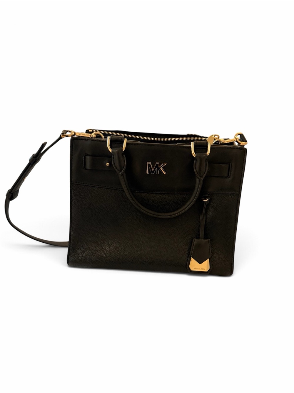 Michael Kors Black Leather Satchel with Gold-Tone Hardware